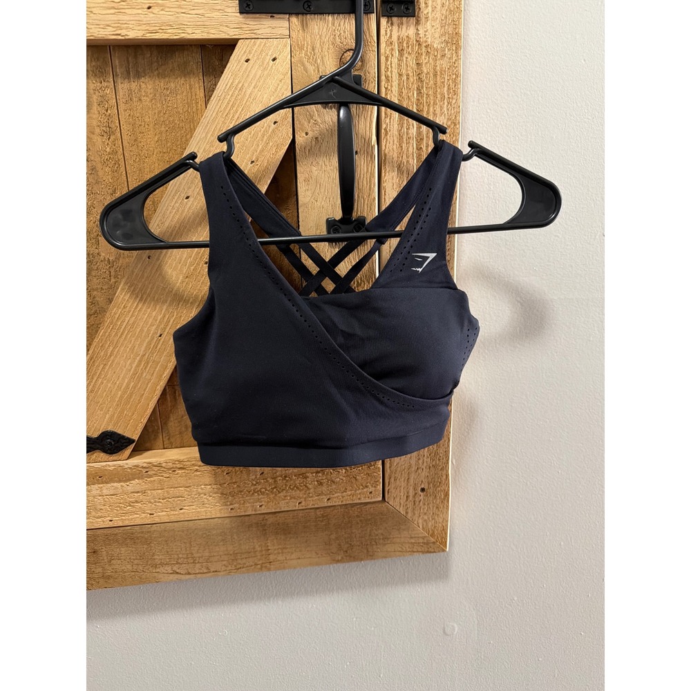 Gymshark Energy Seamless Sports Bra Black Wrap Front Strappy Back Medium Support
